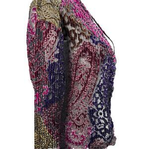 Women M Burnout Velvet Open Front Cardigan Lace Trim Fairy Goth Witchy Boho